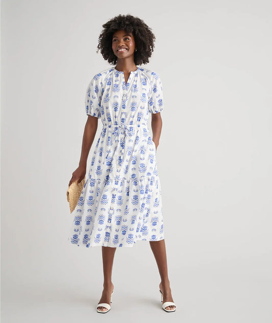 Stretch Cotton Printed Brigette Midi Dress