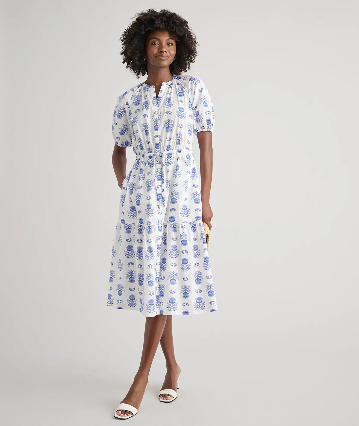 Stretch Cotton Printed Brigette Midi Dress