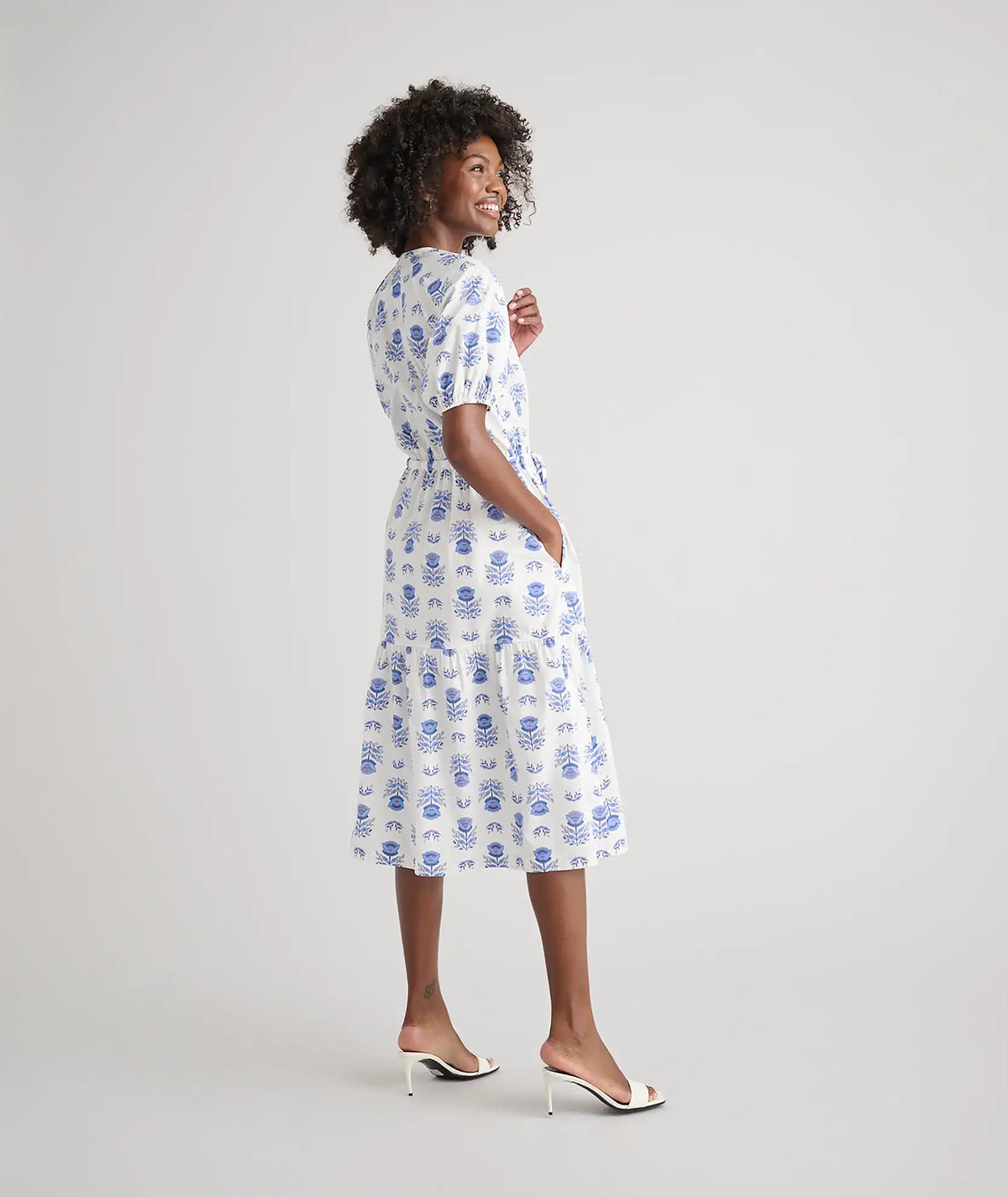 Stretch Cotton Printed Brigette Midi Dress