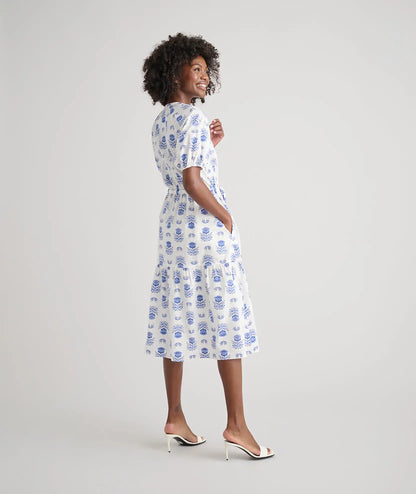 Stretch Cotton Printed Brigette Midi Dress