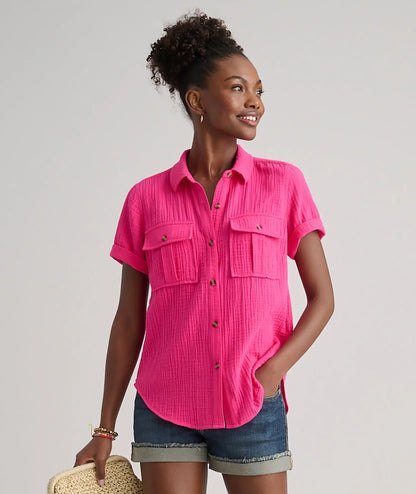 Cotton Gauze Short-Sleeve Jodi Shirt